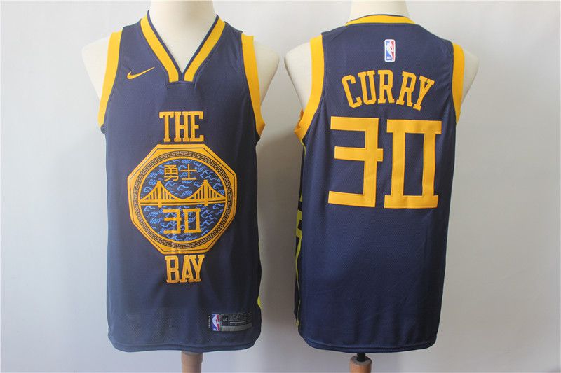 Men Golden State Warriors 30 Curry Blue City Edition Nike Game NBA Jerseys